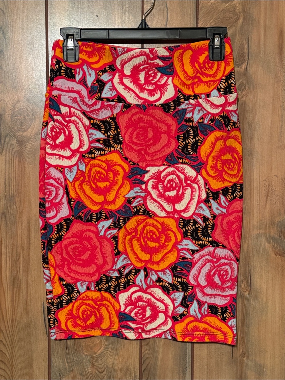 LuLaRoe Orange & Pink Floral Pencil Skirt